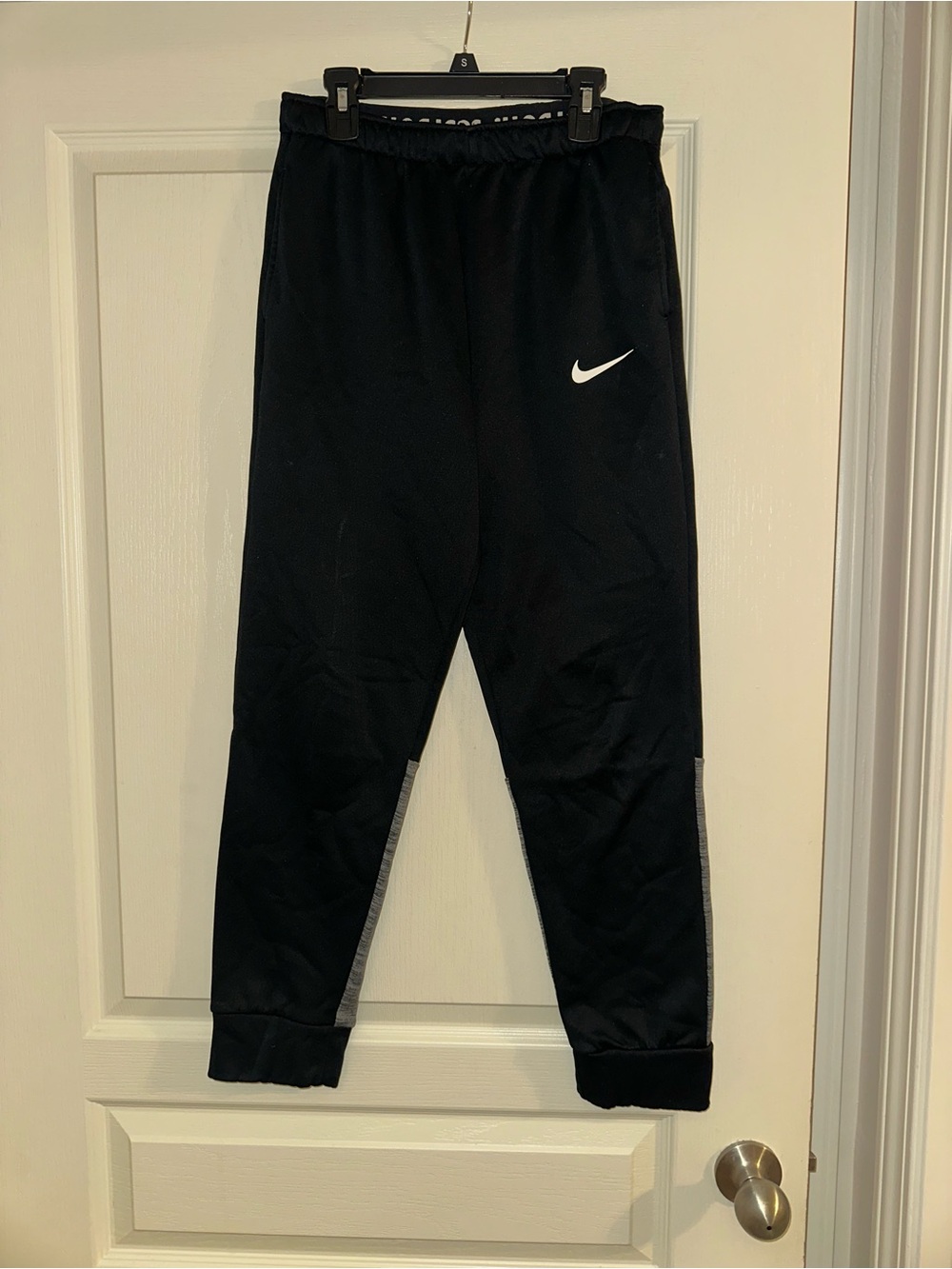 Nike Kids Black Track Joggers with White Swoosh